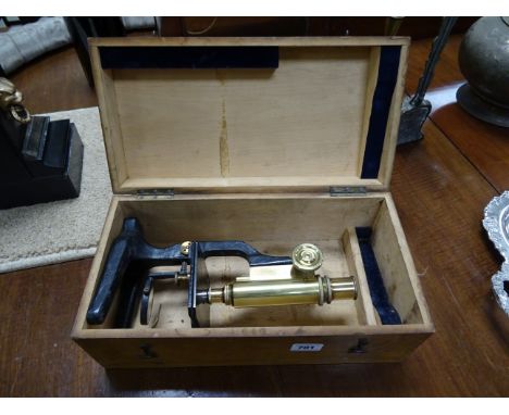 Early 20th century Brass and Cast Iron Microscope marked W & J George Ltd, Birmingham in Wooden Box