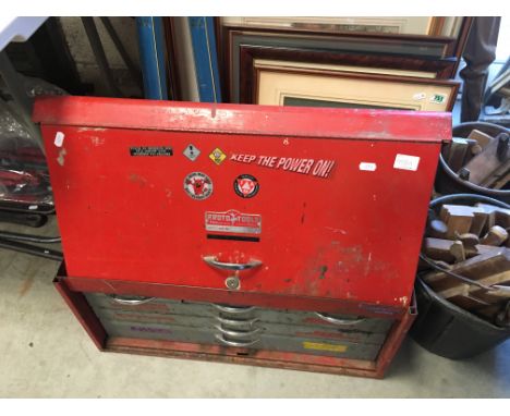 Proto-Tools Red Metal Tool Cabinet with Bank Drawers filled with some tools