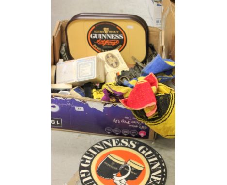 Collection of Brewery Items including Beer Mats, Horse Brasses, Playing Cards and Guinness Tray