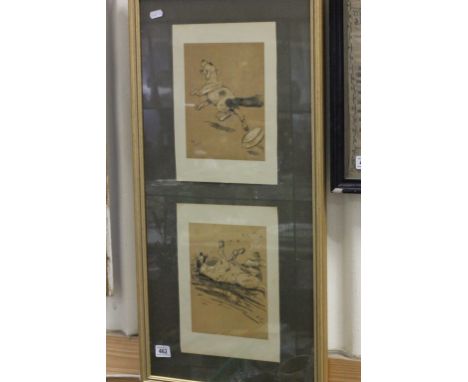 Cecil Aldin 1902 - a pair of original humerous dog prints framed as one