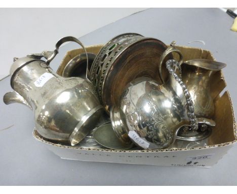 Silver 800 Grade Small Coffee Pot together with various silver plated items; to include a Georgian silver plated pierced coas