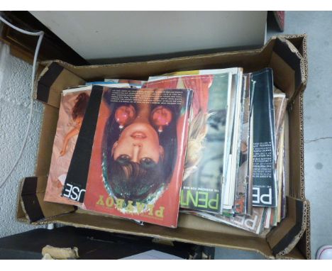 Large collection of vintage glamour magazines to include Foto, Carnival, Lilliput, Penthouse, Playboy etc in three boxes from