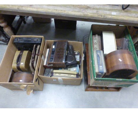 Large Collection of Mixed Vintage Radios and Oak Mantle Clock