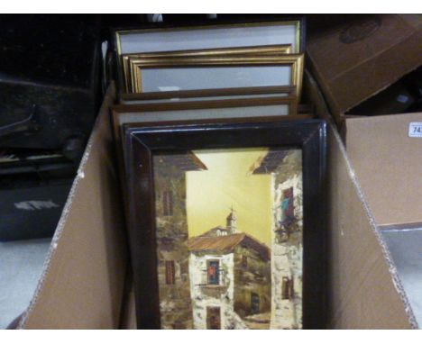 Box of assorted prints, watercolours, pencil drawings and oils   