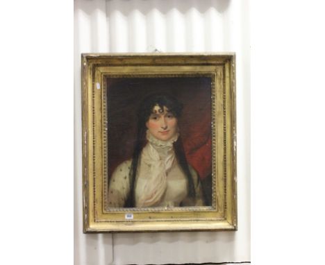 Antique Gilt Framed Oil on Panel Portrait of a Young Georgian Lady