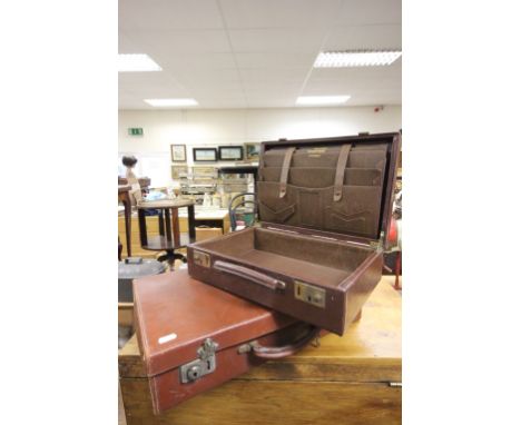 Vintage Leather Attache Case plus a Small Leatherette Suitcase