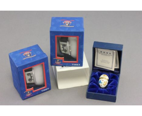 Boxed Halcyon Days Enamel Winnie the Pooh Trinket Box together with Two Disney Mickey's World Timex Wrist Watches