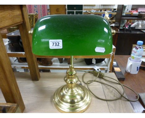 Brass Effect Office Desk Lamp with Green Glass Shade