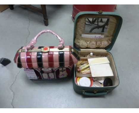Vintage Vanity Case with various make-ups, etc plus Vendula Handbag in the form of a Boutique