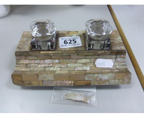 Late 19th / Early 20th century Inkwell Standish covered in segments of Mother of Pearl