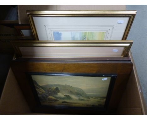 Two Large Boxes of Mixed Pictures, Watercolours and Prints