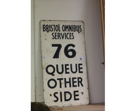 Vintage metal enamel sign for the Bristol Omnibus Services 76 Queue Other Side