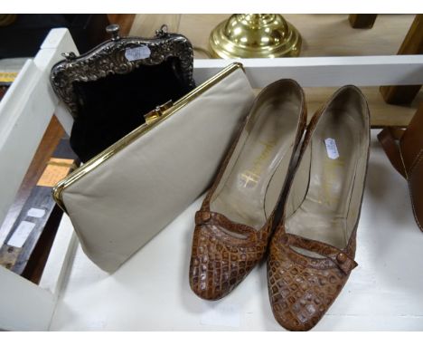 Pair of vintage Harrods shoes, plus two vintage bags