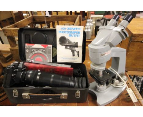 American Opitcal Scientific Microscope together with Cased Zenith Photosniper Outfit Camera