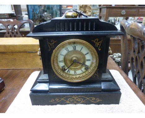 Victorian Slate Mantle Clock with Gilt Effect Lion Mask Handles
