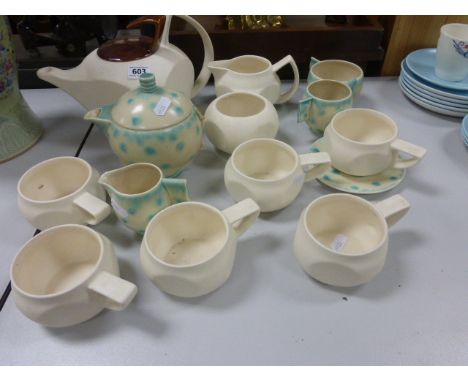 Carltonware Part Tea Service and White Glazed Cubist Tea Service marked Cenbol