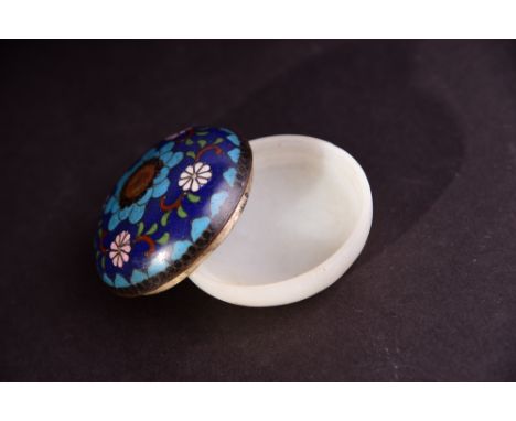 C19th Chinese jade ink box with a cloisonné cover, 6.1cm diam