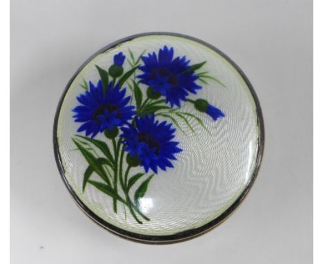 George V silver and enamel box, the circular lid with a pattern of cornflowers, Laurence Emanuel Birmingham 1912, 5cm 