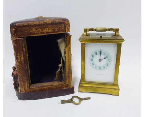 19th century brass cased carriage clock by W. Marshall &amp; Co, the repeating movement striking on a coiled gong, complete w