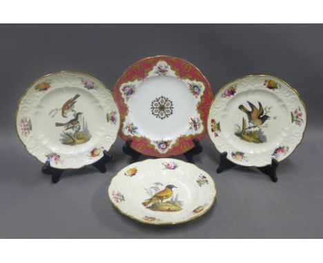 Set of three 19th century porcelain cabinet plates, each with a handpainted bird pattern to include The Small American Redsta