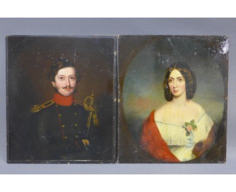 Sir John Cathcart and Lady Eleanor Cathcart,  a pair of half length portrait prints, unframed, on Waring &amp; Dimes boards, 