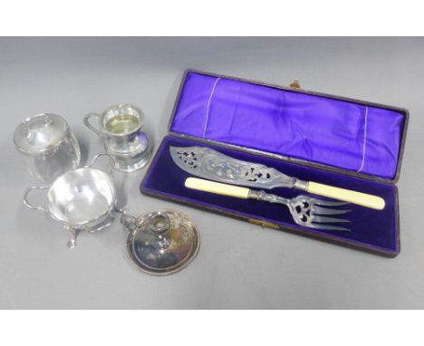 Collection of Epns to include fish servers, glass jar and cover, chamber candlestick, etc (a lot) 