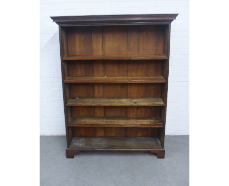 19th century mahogany open bookcase with adjustable pine shelves, shelf supports missing. 128 x 167 x 30cm.