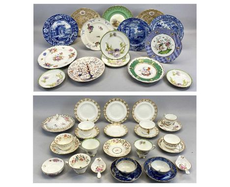 VARIOUS ENGLISH PORCELAIN PLATES, early 1800s, including a pair Coalport, heavily gilded and with crests, Royal Worcester pla