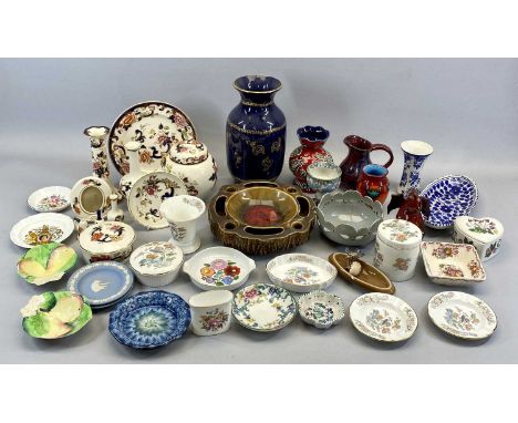 MASONS MANDALAY CANDLESTICK, 18.5cms H, ginger jar and cover, 13.5cms H, with other pieces, Wedgwood Kutani Crane pattern dre
