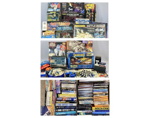 THREE STAR WARS JIGSAW PUZZLES, and an adventure board game, collection of science fiction books, Airfix robot kits and other