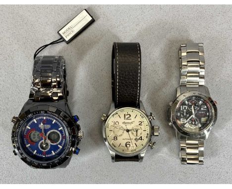 THREE GENTLEMAN'S MODERN WRISTWATCHES, comprising a boxed 'Barkers of Kensington' Megasport in apparently new condition, an I