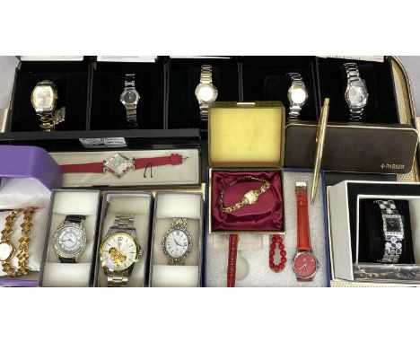 LADY'S STYLISH WRISTWATCHES COLLECTION &amp; CASED ROLLED GOLD PARKER BALLPOINT PEN, 14 x watches, mostly appearing as new, w