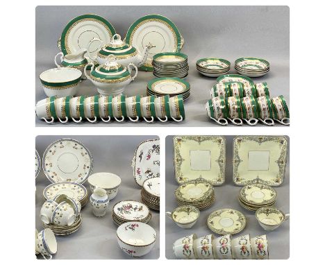 VICTORIAN TEA SERVICE, white glazed with green and gilded border, including lidded teapot and sucrier, 34 pieces, Royal Worce