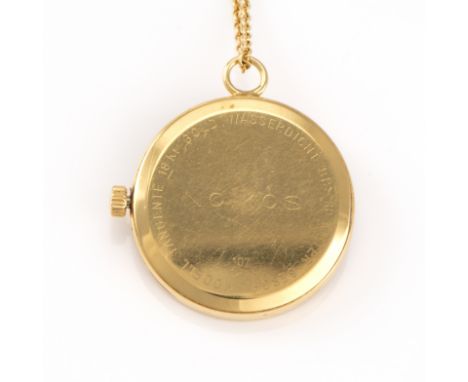 NOMOS Glashütte Tangente Taschenuhrum 2000, Handaufzug, Gehäuse-Nr. 107, Gehäuse 18k Gelbgold, punziert, Ø 35 mm, Gewicht ca.