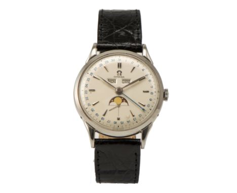 Omega Cosmic Triple Kalender Mondphaseum 1940, Handaufzug, Gehäuse-Nr. 2486-1 | Werk-Nr. 10934016, Gehäuse Stahl, Armband erg