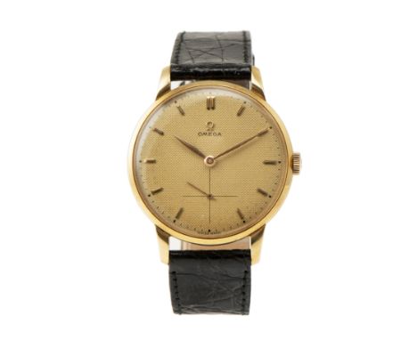 Omega Constellationum 1950, Handaufzug, Werk-Nr. 13052199 | Cal. 265, Gehäuse 18k Gelbgold, Armband ergänzt, Leder, Omega-Sch