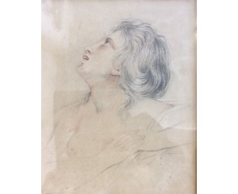 JOSEPH EDWARD SOUTHALL RWS RBSA (1861-1944). Framed, signed with monogram, pencil on paper, portrait of a female head, 17.5cm