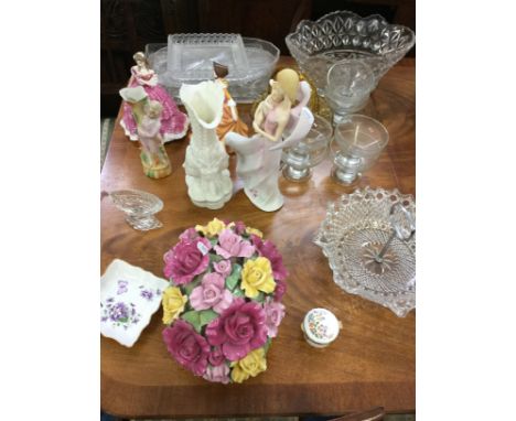 A selection of ceramic figurines and vases, and glassware.