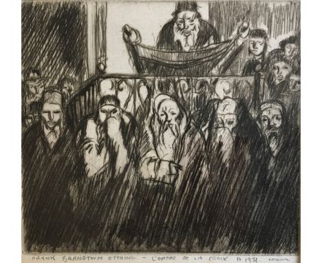 SIR FRANK BRANGWYN. Framed, attributed in margin under mount, dated verso ‘12 June 1931’, etching with French text, scene of 