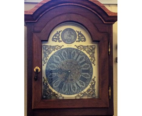 A reproduction Interlock oak cased grandmother clock with brass fittings, height 175cm.