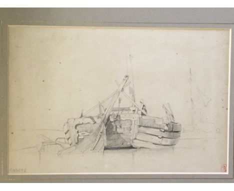 HARRY JOHN JOHNSON, framed, signed and inscribed verso, pencil study of a fishing boat, 19.5cm x 30cm. Together with a framed