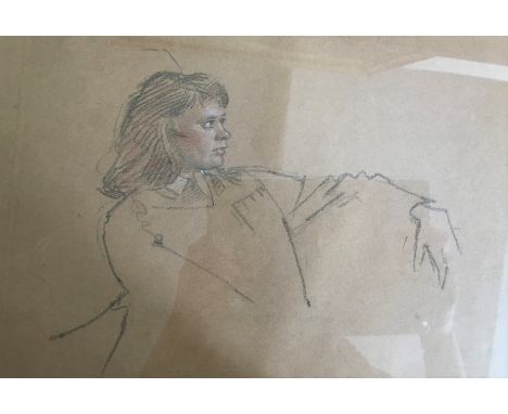 JEHAN DALY (1918-2001). framed, unsigned, pencil on paper study of a woman sitting, 19cm x 27cm. SIR WALTER WESTLEY RUSSEL RA