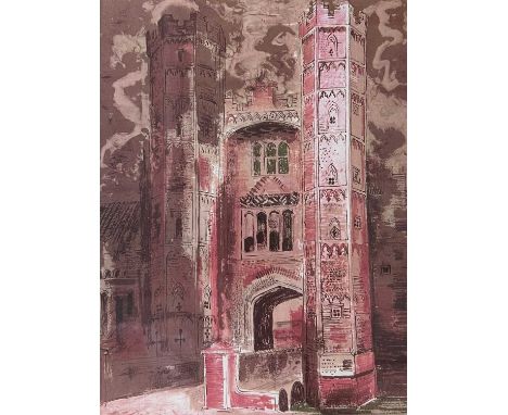 British School, Oxburgh Hall Gatehouse, coloured print, contemporary frame, glazed.