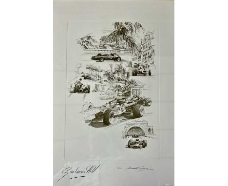 Michael Turner (British, 20th Century), Limited edition print of F1 World Champion Graham Hill at Monaco, inscribed 70/100, s