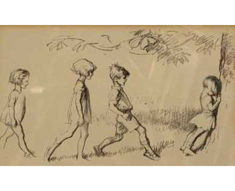 British School, 20th Century, pencil sketch, 'What's The Time Mr Wolf', unsigned, framed and glazed.