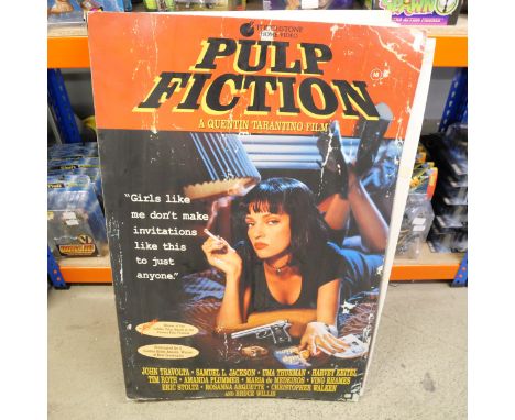 A Touchstone Home Video Pulp Fiction promotional store installation with cover art and comic book style illustrations