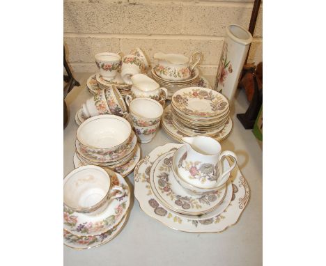 Approximately 60 pieces of Royal Worcester 'Engadine' pattern tea and dinnerware, 37 pieces of Paragon and Royal Albert 'Coun