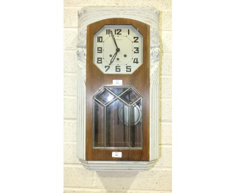 Pommelet, Bégard, an early-20th century partially-painted walnut-cased wall clock, with Art Deco octagonal-shaped dial and nu