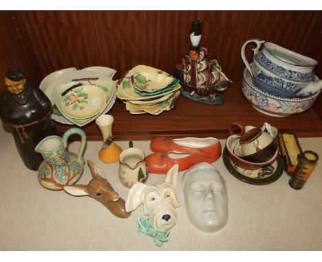 A collection of Carltonware leaf dishes, a Poole Pottery fruit bowl decorated with flowers, printed Poole, England mark benea