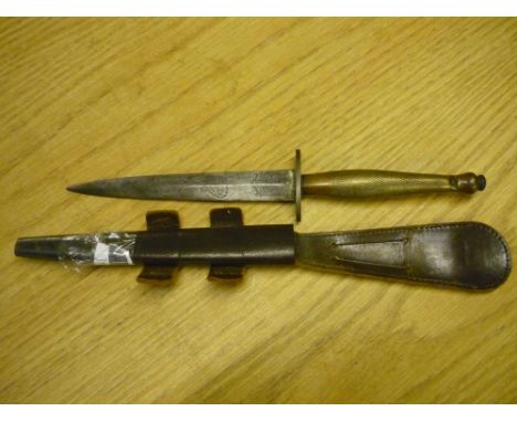 Wilkinson Sword Fairbairn-Sykes commando knife with private engraved banner to the blade Warren K. Horne 18157516, with check